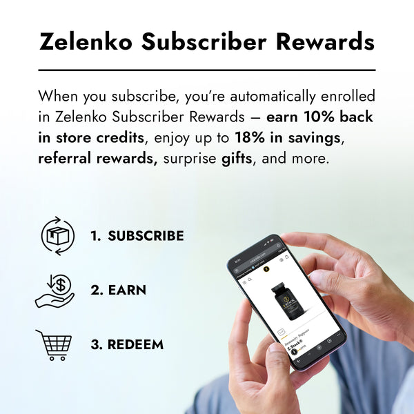 Subscriber rewards details with a hand holding a cellphone looking at a product